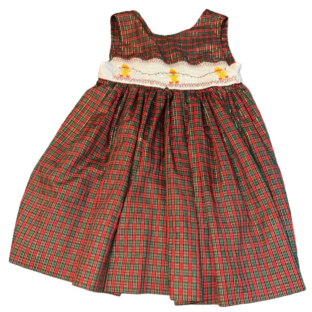 Vintage Royal Child Baby Cotton Blend‎ Red Plaid Smocked Dress